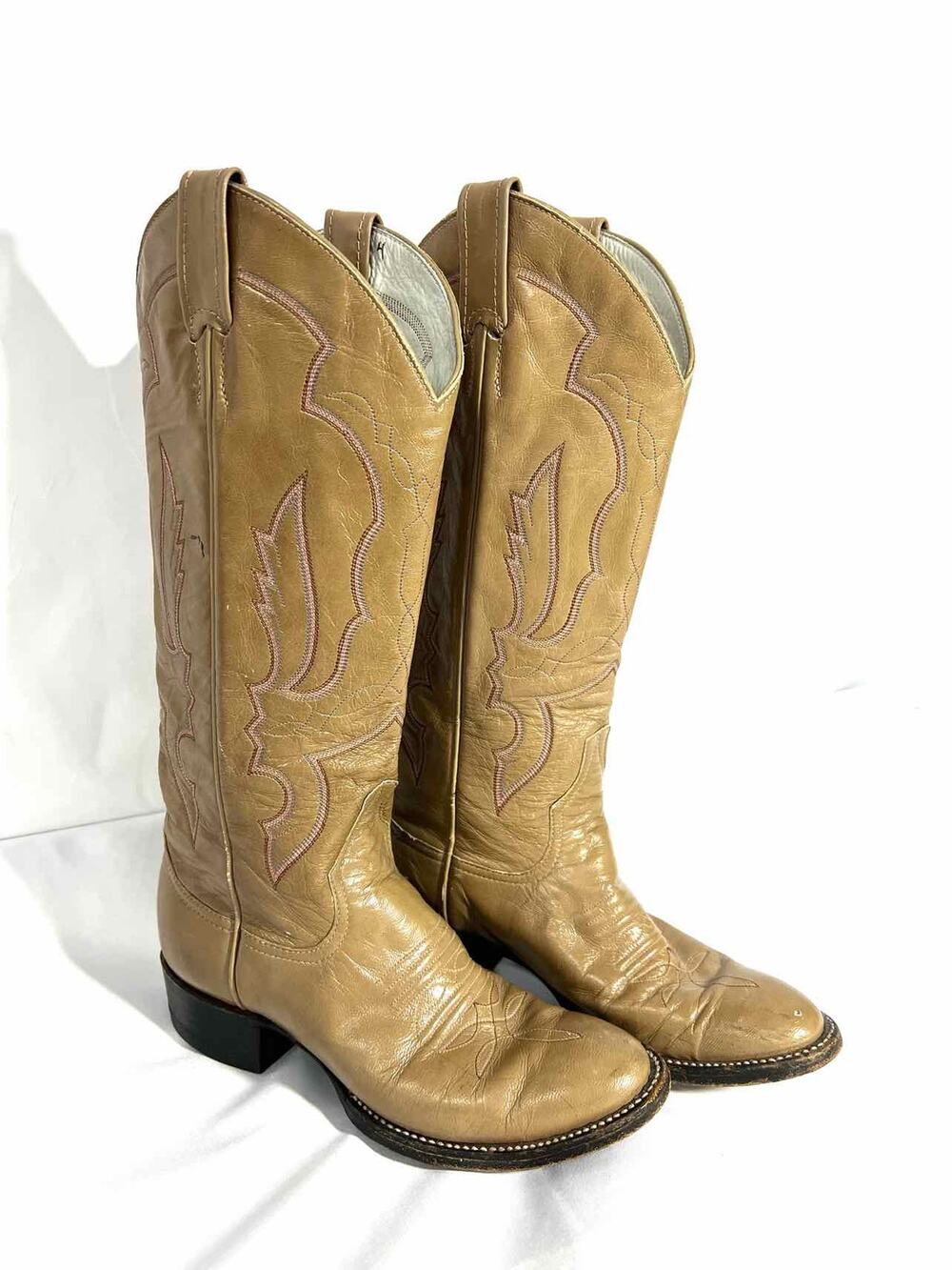Larry Mahan Size 5 Lt Brown/Pink Embroidered Leather AS IS Designer Boots